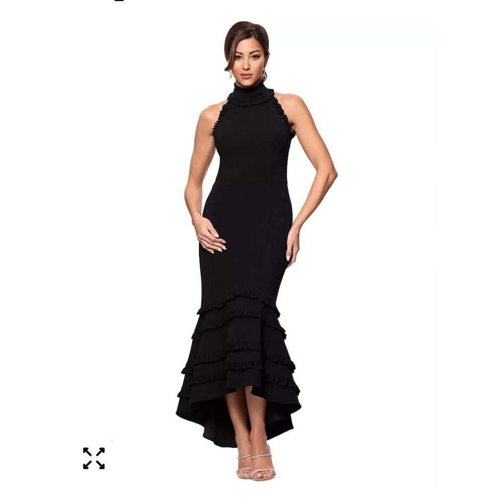 XSCAPE Women's Ruffled Sleeveless Scuba Fit & Flare‎ Dress Black Size 12 NEW